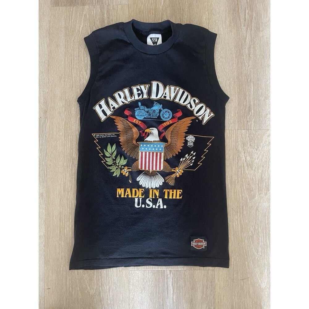 Harley Davidson shirt 1988 Size Small Sleeveless USA Black Vintage VTG